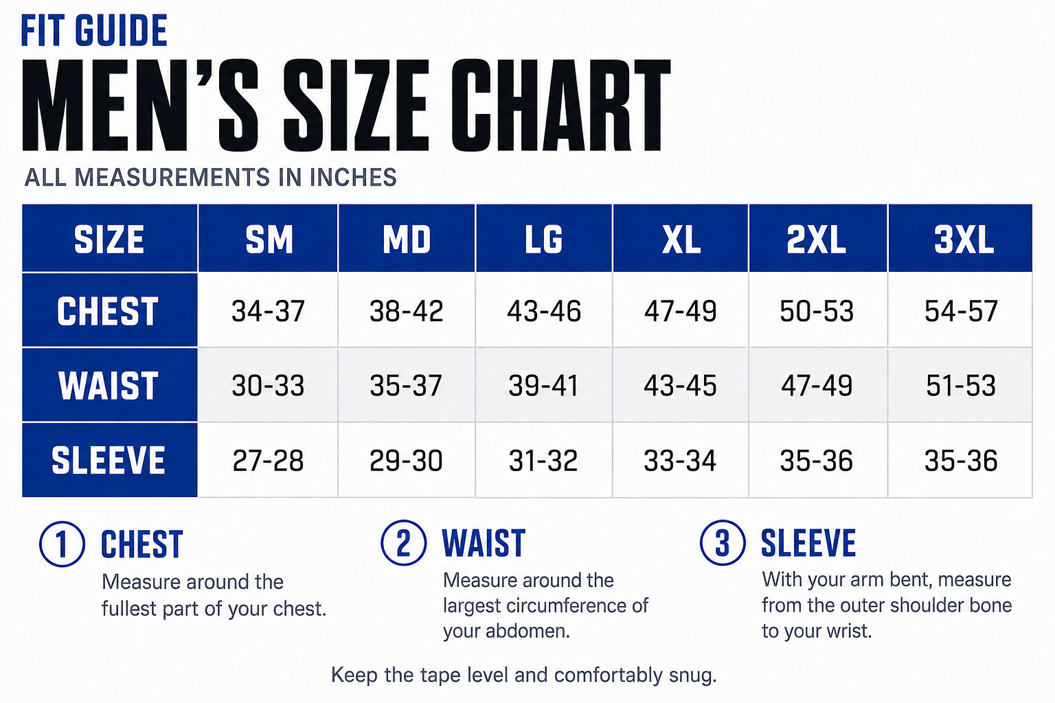Men's Urban 2.0 size chart and measuring instructions